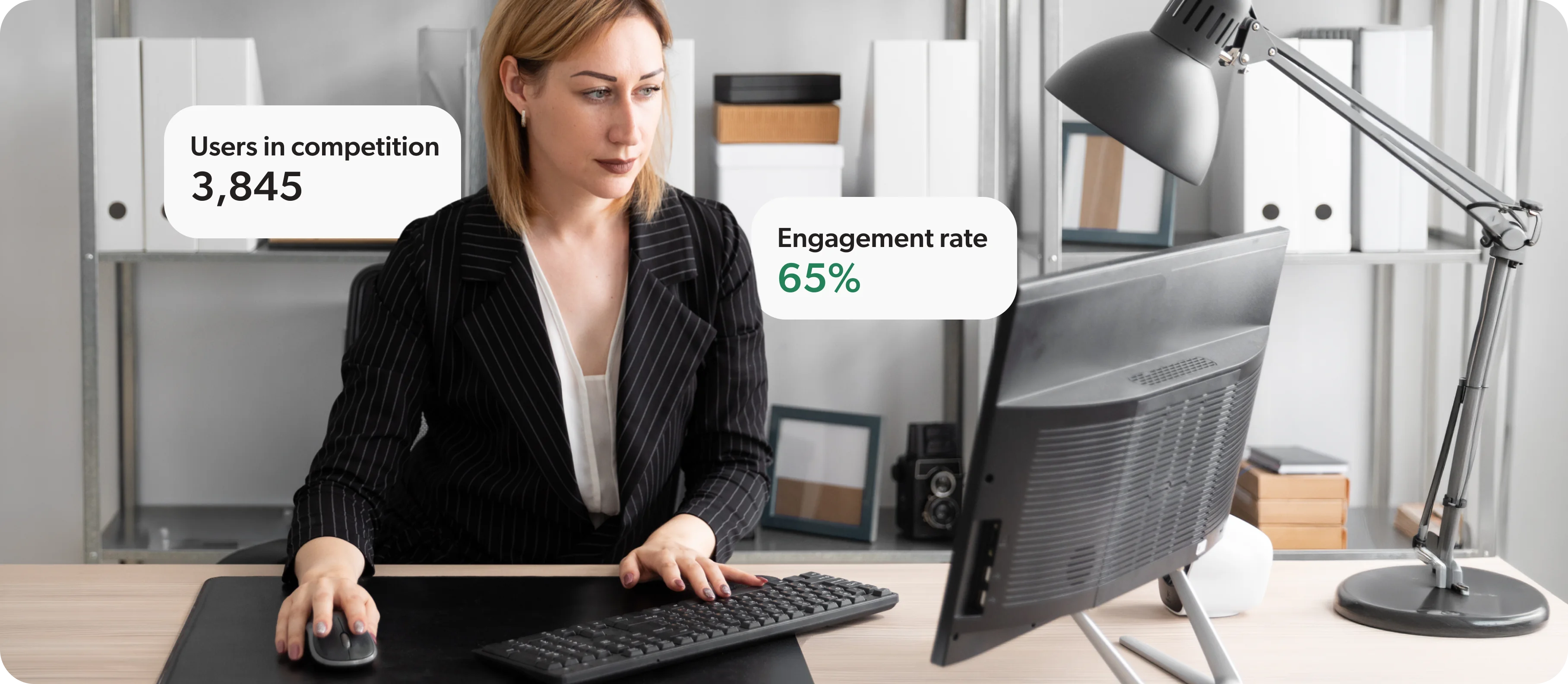 HR professional at desk with engagement metrics